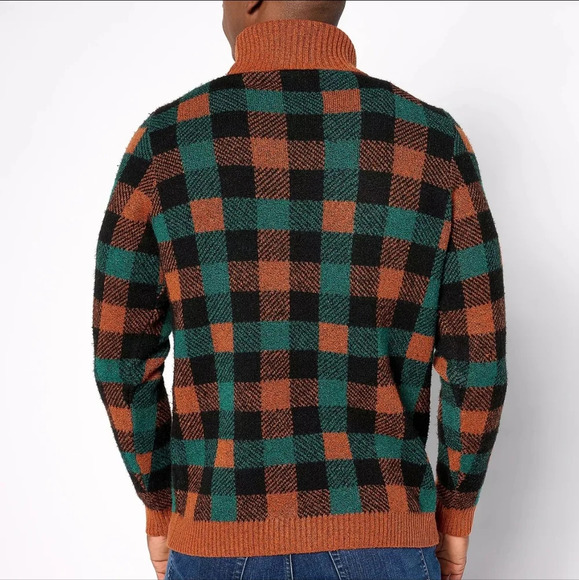 Studio Park Sweater Plaid‎ Mens 2X Coastal Eclecric Gradpa Cozy Soft Fisherman - Picture 2 of 12